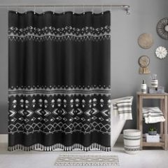 Waffle Printed Bathroom Shower Curtain, Waterproof Tassel Bathroom Shower Curtain With Hooks$