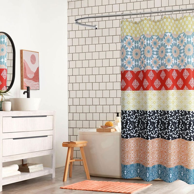 Waffle Printed Bathroom Shower Curtain, Waterproof Tassel Bathroom Shower Curtain With Hooks$