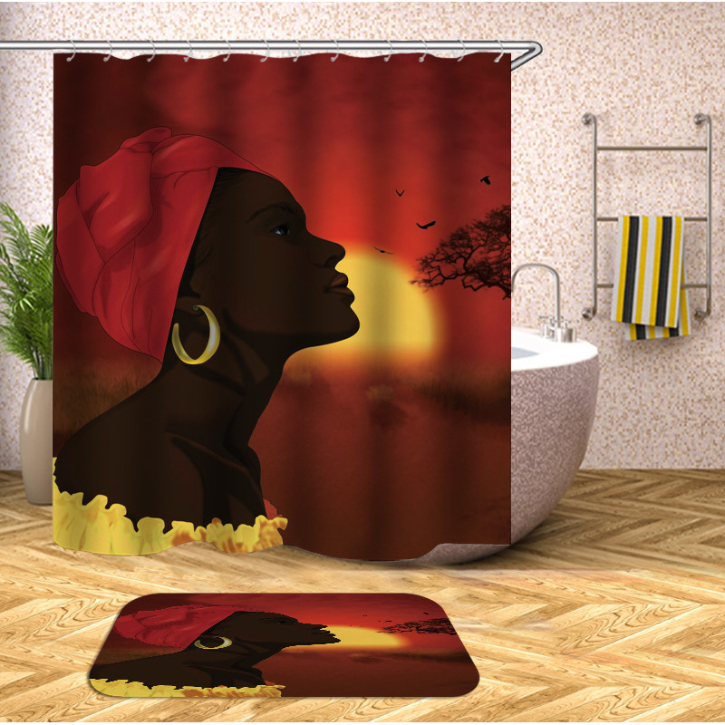 Wholesale African American Women Shower Curtains Custom Digital Printing, Home Goods Black Woman Shower Curtain Hotel/
