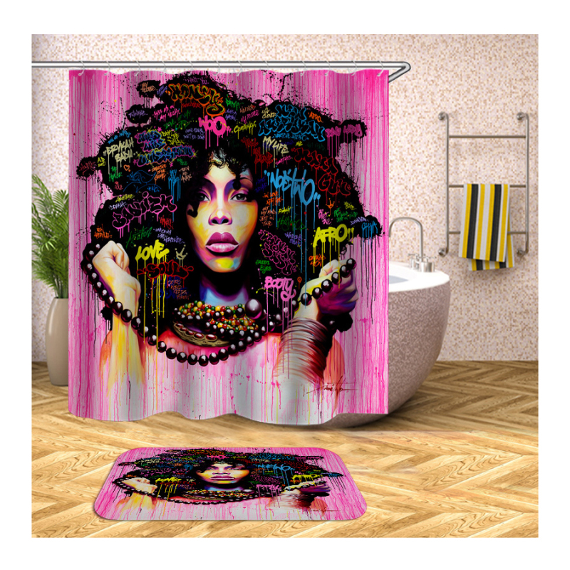 Wholesale African American Women Shower Curtains Custom Digital Printing, Home Goods Black Woman Shower Curtain Hotel/