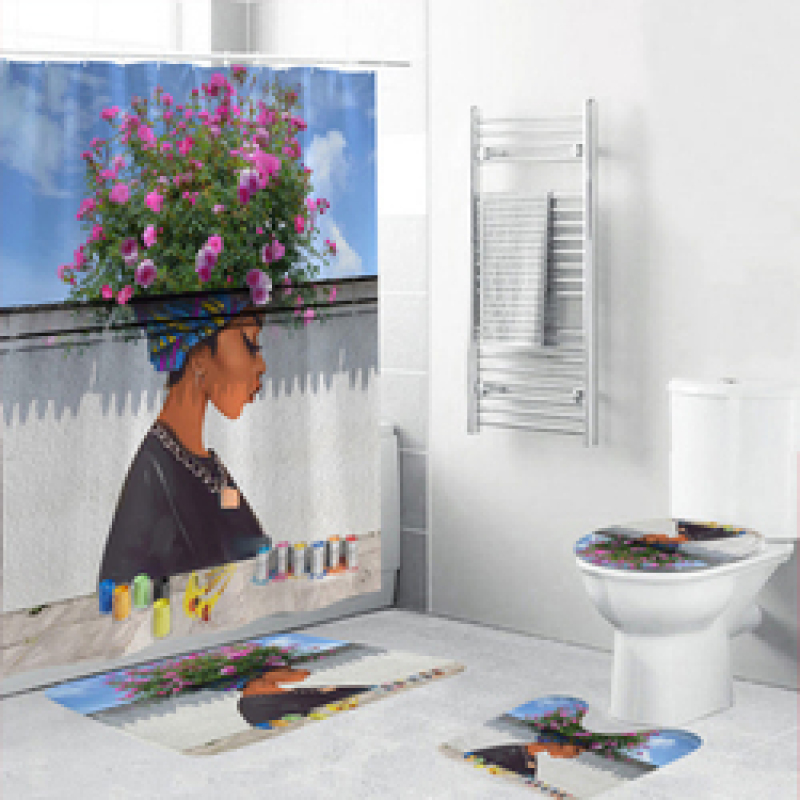 Made In China Custom Design Bath Rug Shower Curtain Set, Custom Printed Wholesale Waterproof Shower Curtain 72X72/