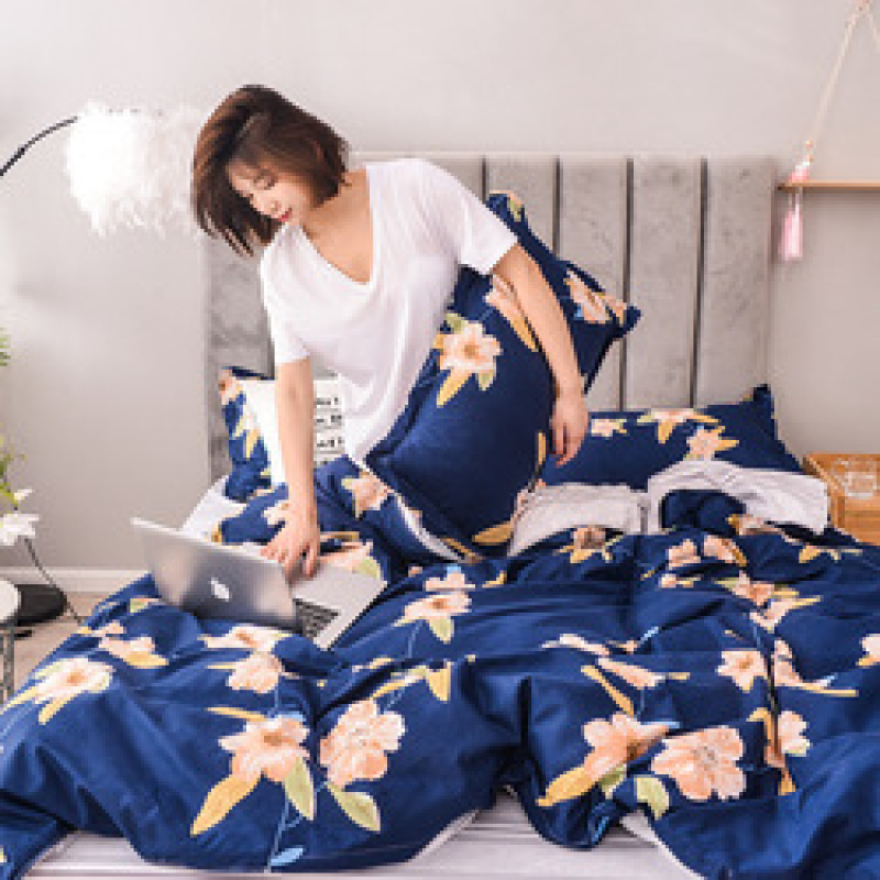 Cheap Bedding Sets Full Size,Dark Blue 100% Cotton Bedding Set#