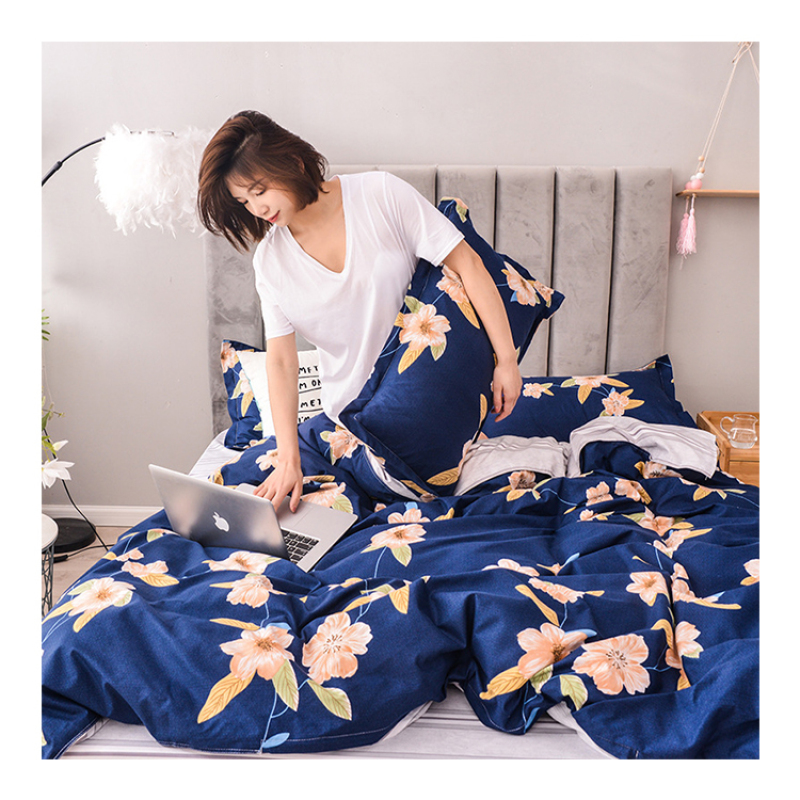 Cheap Bedding Sets Full Size,Dark Blue 100% Cotton Bedding Set#
