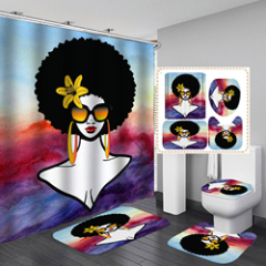 Wholesale African Women Design 100%Polyester Bathroom Waterproof Shower Curtain african woman shower curtain with bath mats