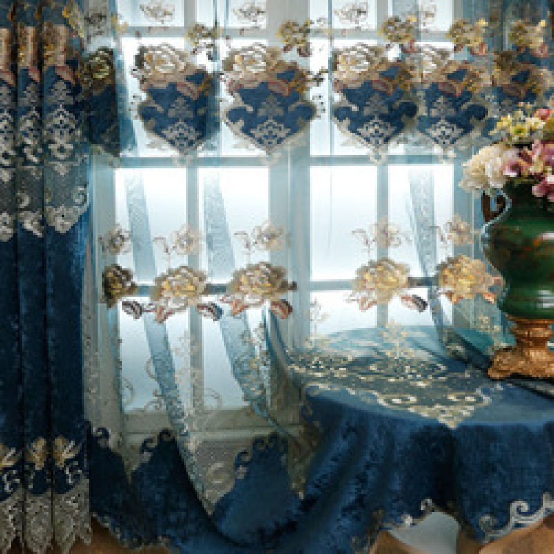 Lounge Ready Made Luxury Curtains, European Luxury Window Embroidered Curtains/