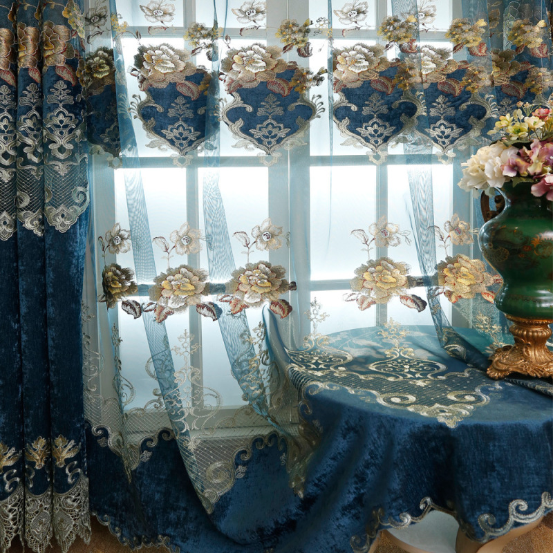 Lounge Ready Made Luxury Curtains, European Luxury Window Embroidered Curtains/