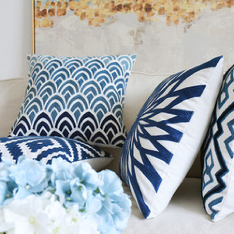 Geometric Pattern Chinese Classical Embroidery Home Pillow Fashion Sofa Pillow, 2019 New Chinese Blue And White Porcelain /