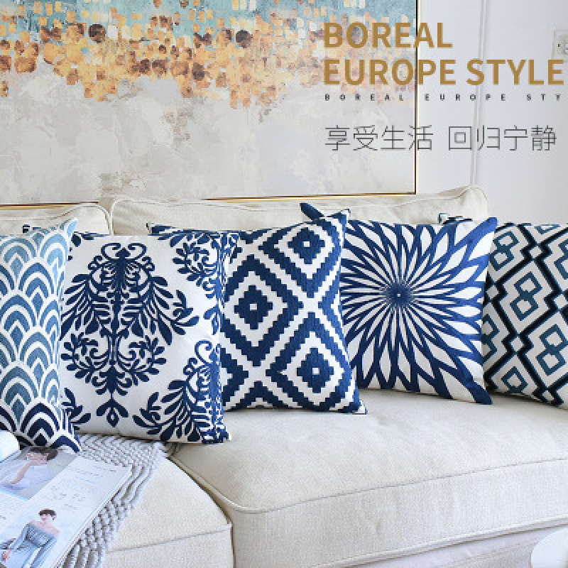 Geometric Pattern Chinese Classical Embroidery Home Pillow Fashion Sofa Pillow, 2019 New Chinese Blue And White Porcelain /