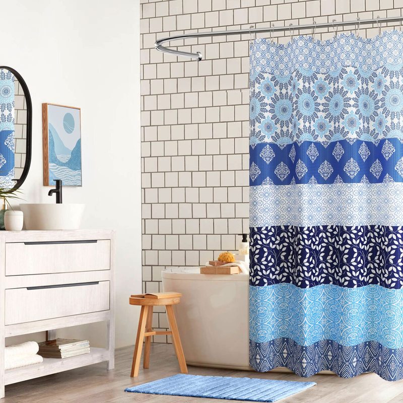 Printed Polyester Waffle Shower Curtains, Washable Waterproof Bathroom Curtain for Home Decor$