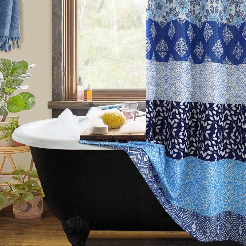 Printed Polyester Waffle Shower Curtains, Washable Waterproof Bathroom Curtain for Home Decor$