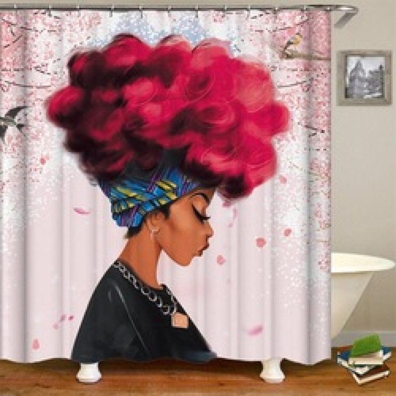 Wholesale Black Woman Shower Curtain Digit Print, Home Goods Africa Bath Shower Curtain Set/