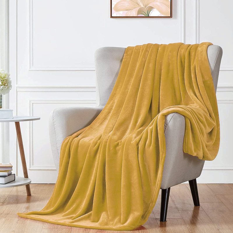 Dark Yellow Solid Color Velvet Warm Flannel Blanket For Living Room Bed  Blanket/