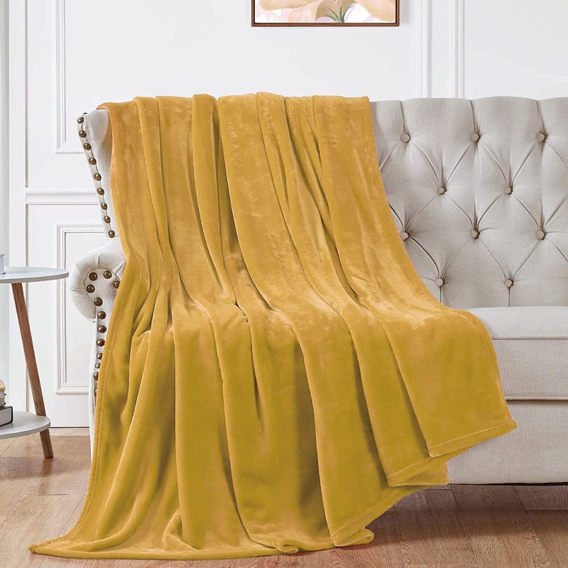 Dark Yellow Solid Color Velvet Warm Flannel Blanket For Living Room Bed  Blanket/