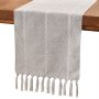 Hot Selling Rustic Linen Farmhouse Style 36 inches Long Embroidered Table Runner with Hand-Tassels for Party Wedding