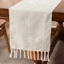 Hot Selling Rustic Linen Farmhouse Style 36 inches Long Embroidered Table Runner with Hand-Tassels for Party Wedding