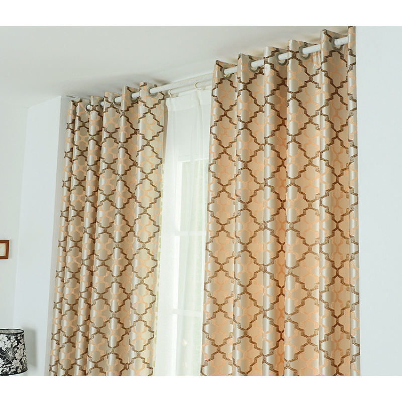 European Simple Modern Geometric Diamond Curtain, High Precision Blackout Jacquard Curtain$