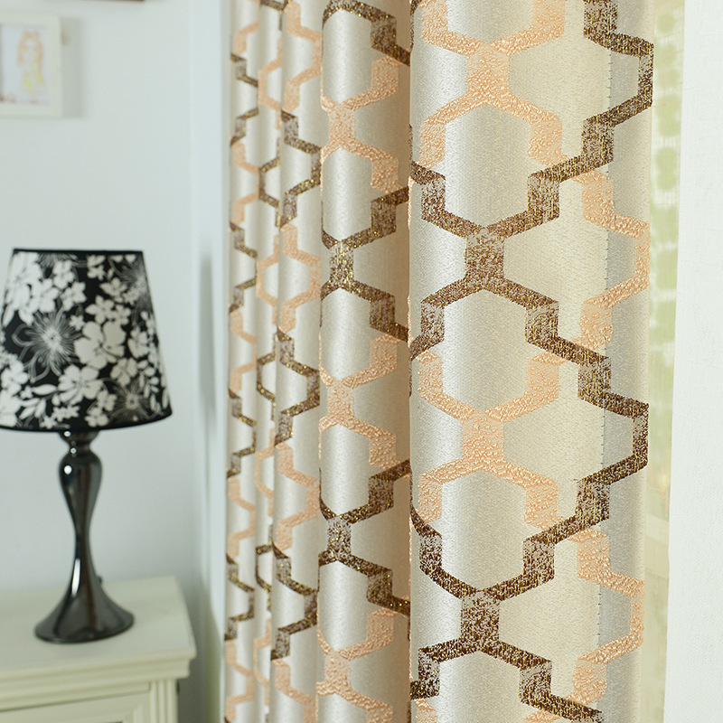 European Simple Modern Geometric Diamond Curtain, High Precision Blackout Jacquard Curtain$