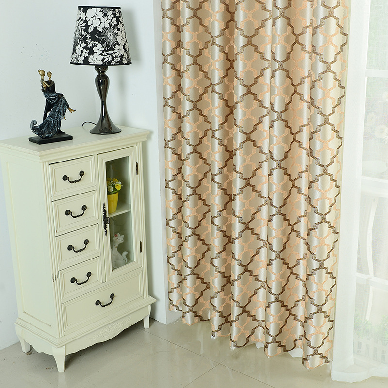 European Simple Modern Geometric Diamond Curtain, High Precision Blackout Jacquard Curtain$