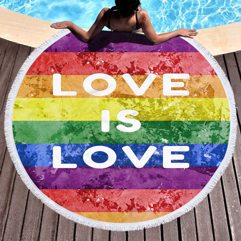 Love is Love Round Beach Towel, Custom Rainbow Microfiber Beach Towels#
