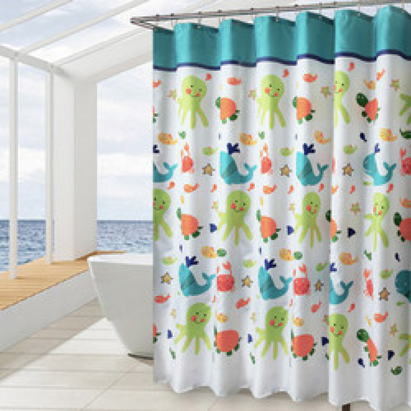 Magnetic Shower Curtain Turtle And Fish Thick Waterproof And Mildewproof, Bathroom Polyester Shower Curtain Childlike/