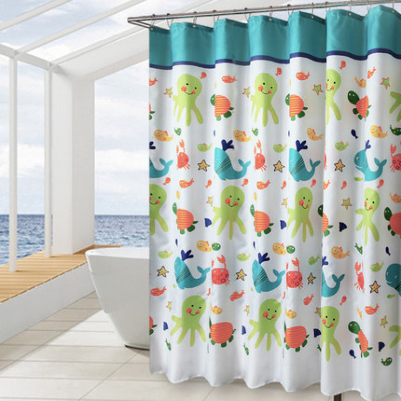 Magnetic Shower Curtain Turtle And Fish Thick Waterproof And Mildewproof, Bathroom Polyester Shower Curtain Childlike/