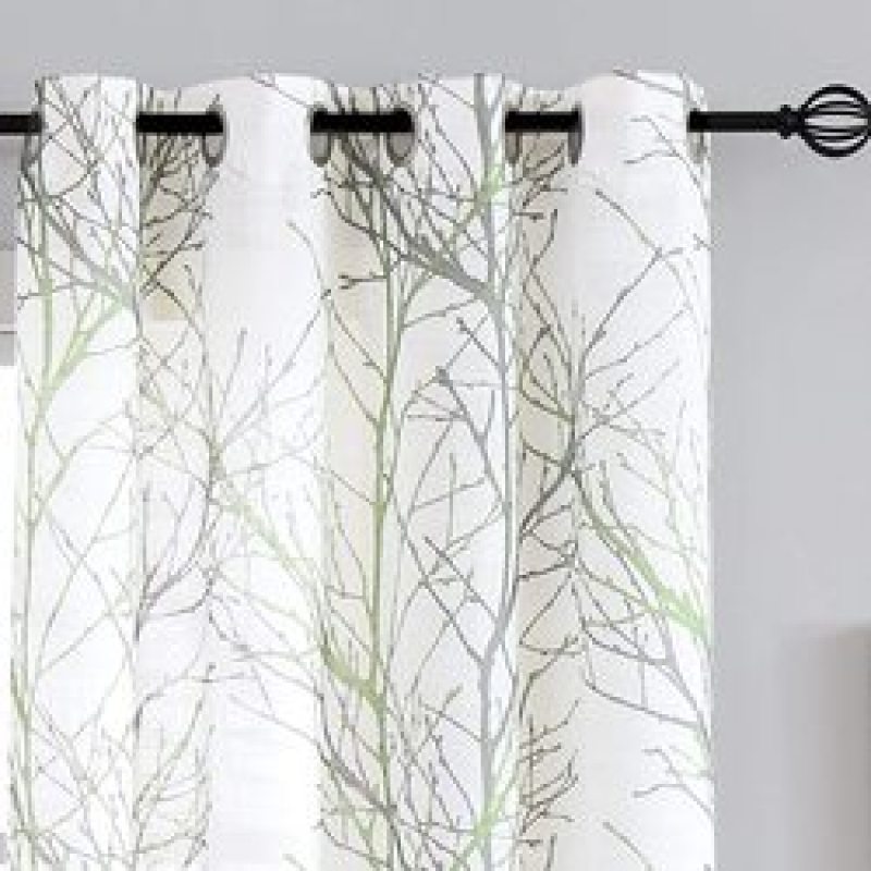 Internet celebrity hot products Small gray branch printing curtain set,Foil gold white tree print translucent curtain/