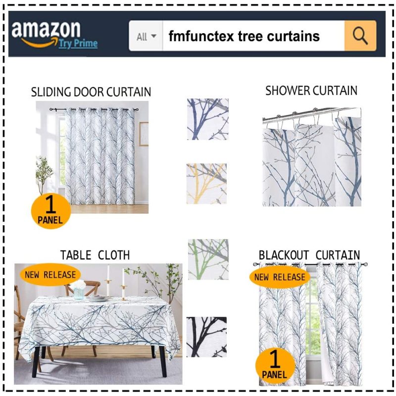 Internet celebrity hot products Small gray branch printing curtain set,Foil gold white tree print translucent curtain/