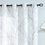 Internet celebrity hot products Small gray branch printing curtain set,Foil gold white tree print translucent curtain/