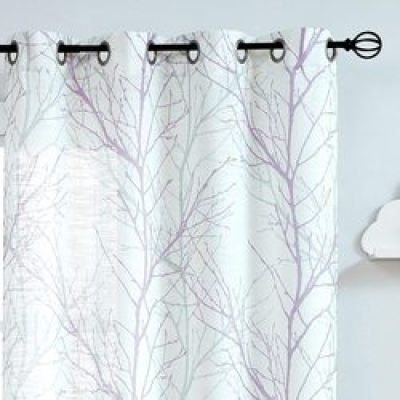 Internet celebrity hot products Small gray branch printing curtain set,Foil gold white tree print translucent curtain/