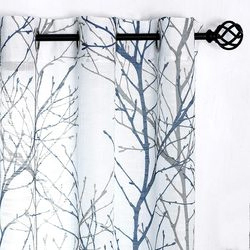 Internet celebrity hot products Small gray branch printing curtain set,Foil gold white tree print translucent curtain/