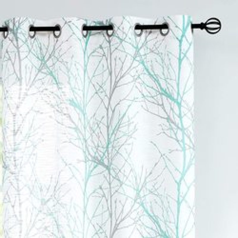Internet celebrity hot products Small gray branch printing curtain set,Foil gold white tree print translucent curtain/