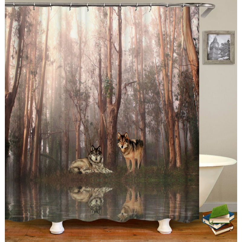 Hot Sales Amazon Choose Antimicrobic Animal Pattern Digital Print Shower curtain Polyester Waterproof Shower Curtain