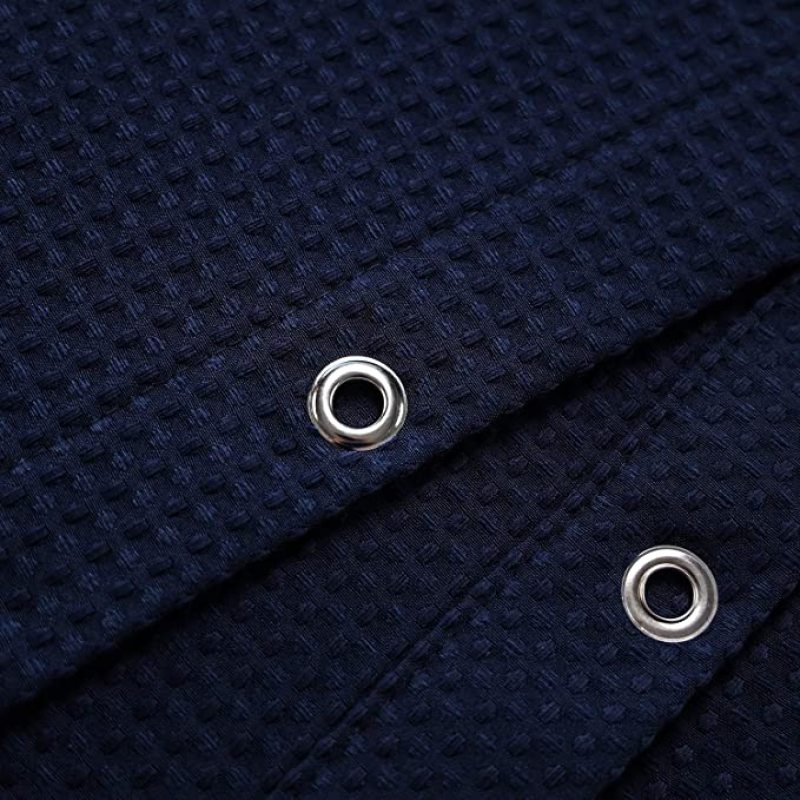 Hot Sell Navy Blue Waffle Weave Hotel Luxury Spa Bathroom Polyester Shower Curtain, 230gsm Quality Heavy Duty Shower Curtain/