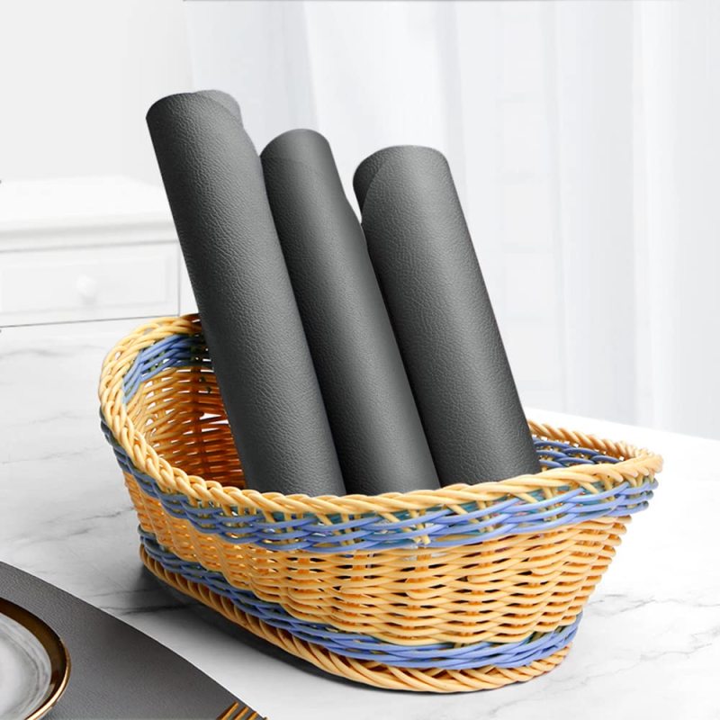 4 Pack Faux Leather Placemats Set, Round Black PU Dining Table Mats, Wipeable Stain Resistant Heat Resistant Water#