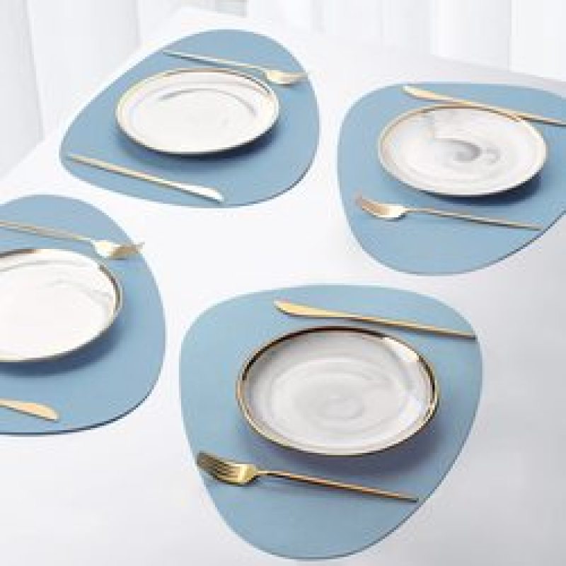 4 Pack Faux Leather Placemats Set, Round Black PU Dining Table Mats, Wipeable Stain Resistant Heat Resistant Water#