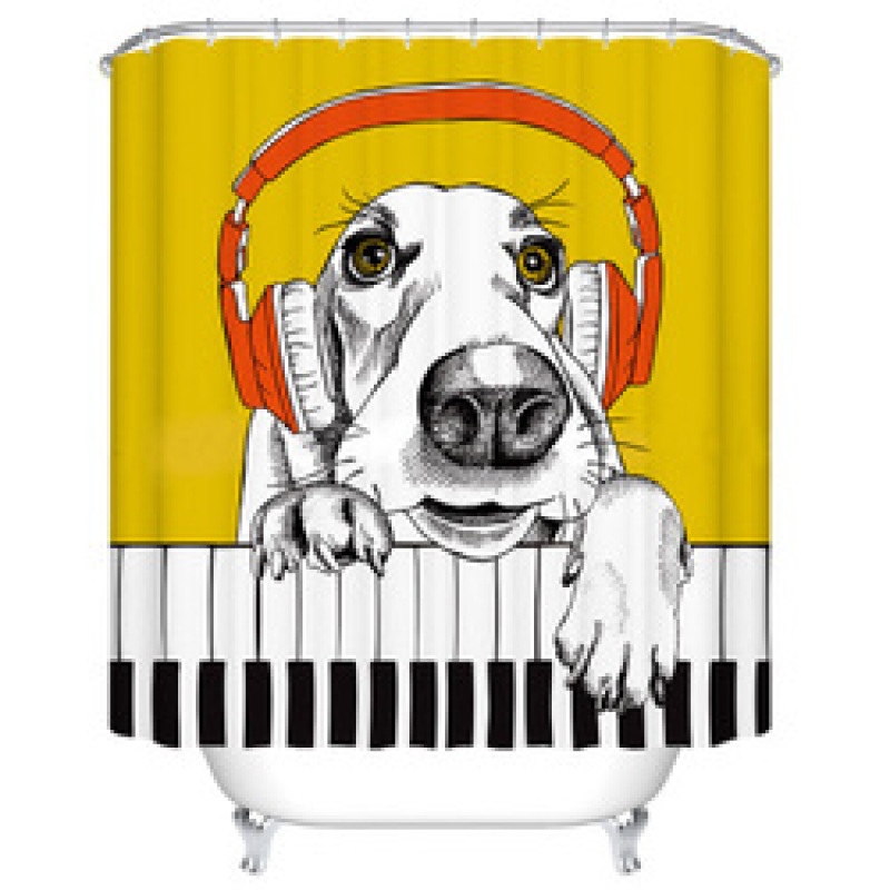 Music Dog Europe And America Thick Waterproof Mildew Shower Curtain, Polyester Free Punching Bathroom Curtain Waterproof Custom