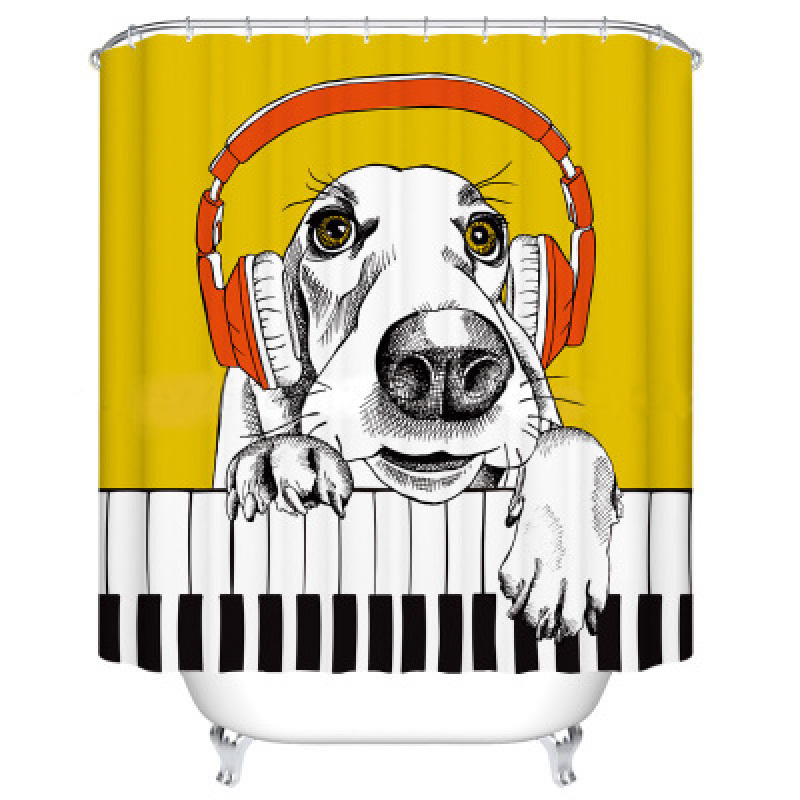 Music Dog Europe And America Thick Waterproof Mildew Shower Curtain, Polyester Free Punching Bathroom Curtain Waterproof Custom