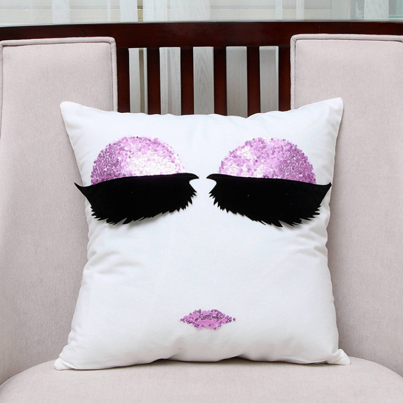 Eyelash Sequin Sofa Garden Cushion Cover, Fashion Polyester Custom Cushion Cover/