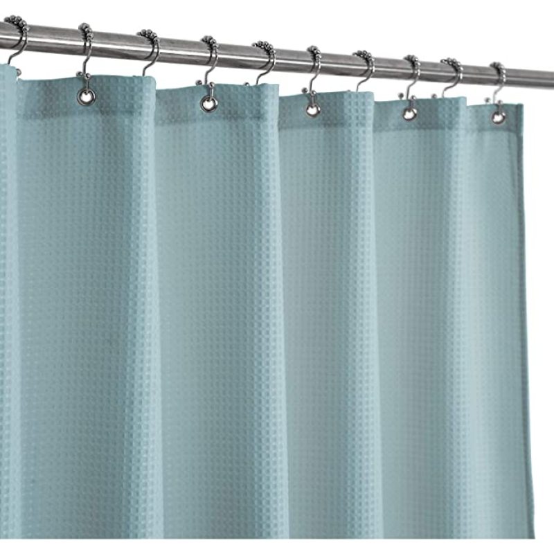 Fog Blue Waffle Weave Hotel Luxury Spa Bathroom 72x72 Inches Polyester Shower Curtain, 230gsm Heavy Duty Fabric Shower Curtain/