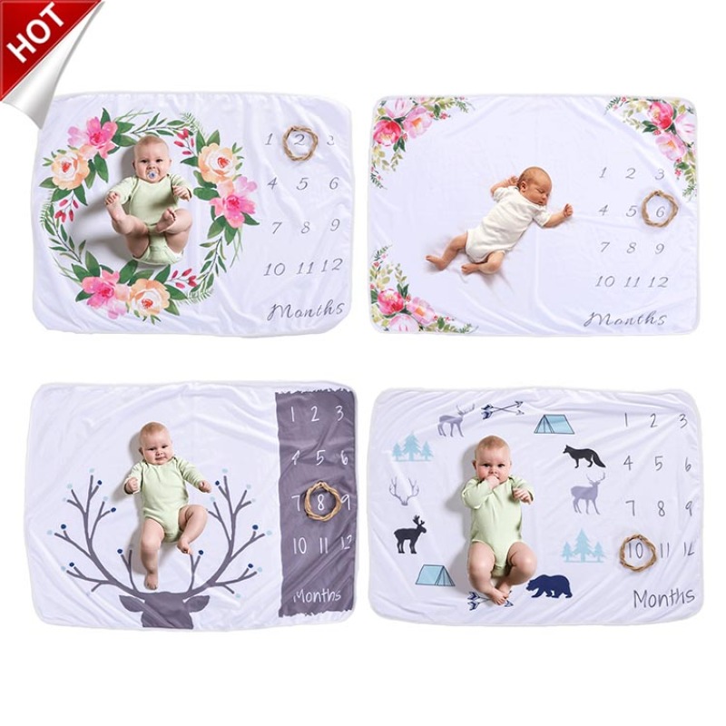 Cute Baby Milestone Blanket Photography Background, Best Selling Infant Print Baby Soft Blanket/