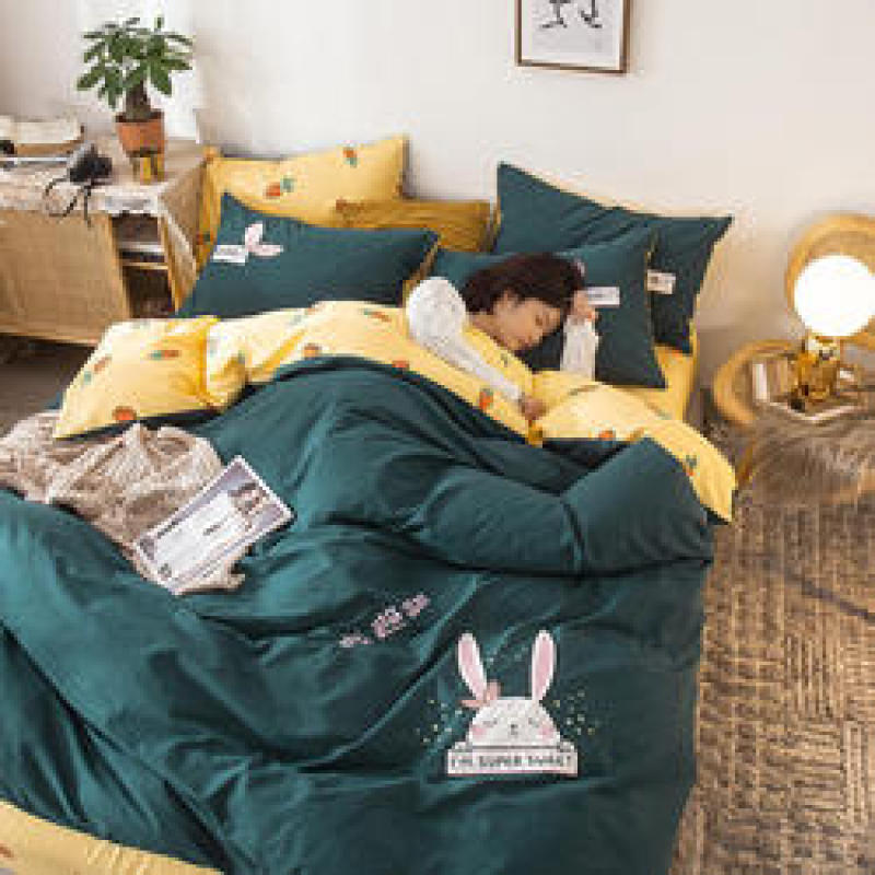 Home Bedding Set 100% Cotton Luxury, 4 Pcs Embroidery Comforter Set Bedding/