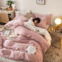 Home Bedding Set 100% Cotton Luxury, 4 Pcs Embroidery Comforter Set Bedding/
