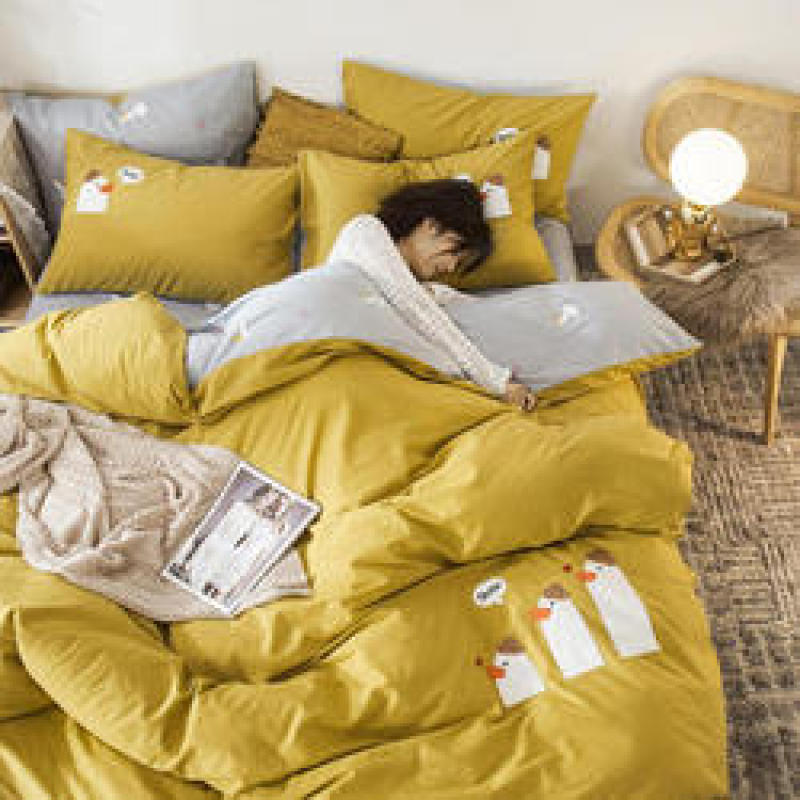 Home Bedding Set 100% Cotton Luxury, 4 Pcs Embroidery Comforter Set Bedding/