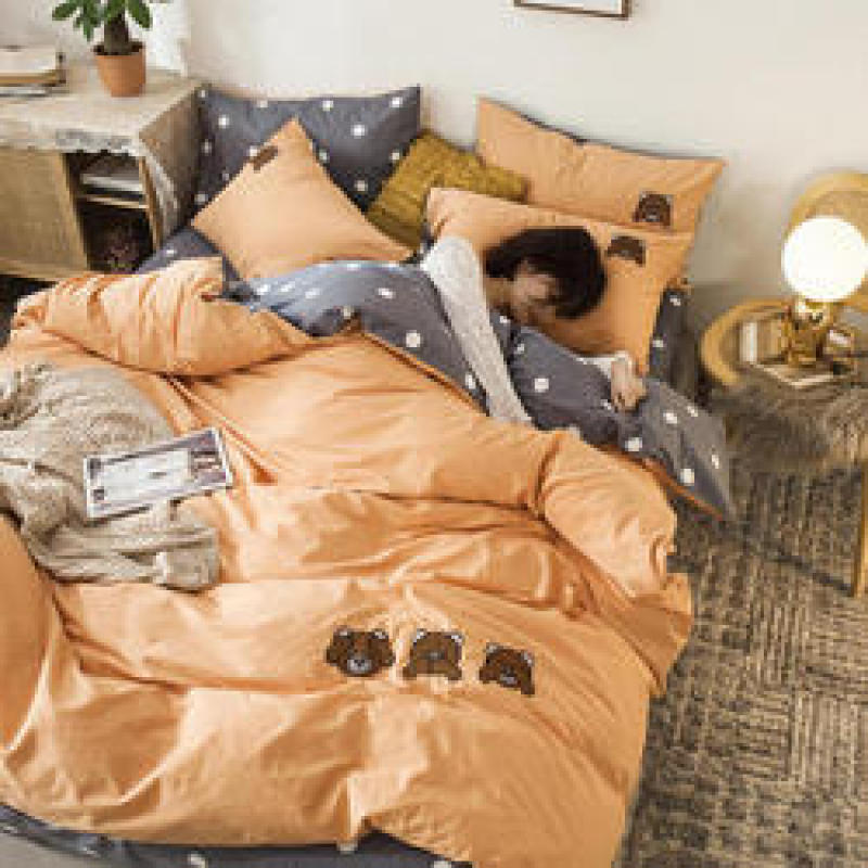 Home Bedding Set 100% Cotton Luxury, 4 Pcs Embroidery Comforter Set Bedding/