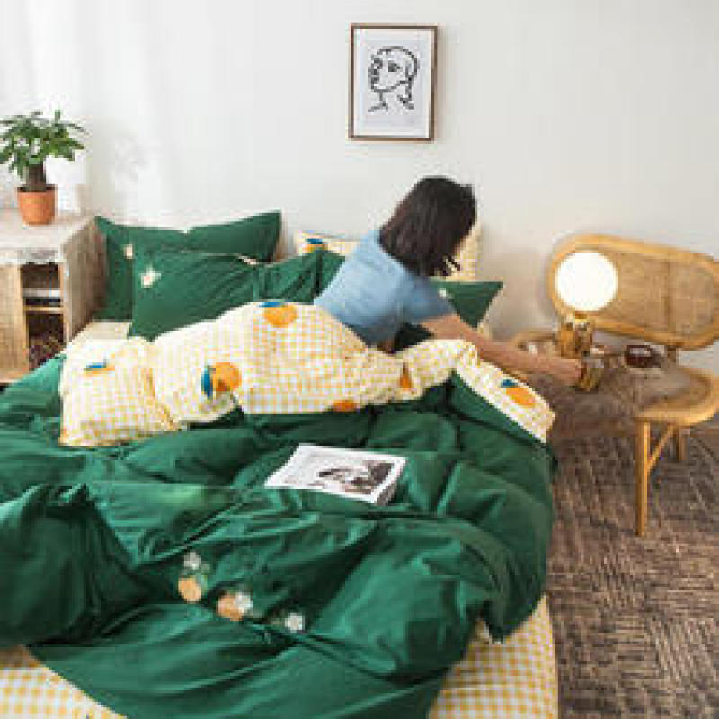Home Bedding Set 100% Cotton Luxury, 4 Pcs Embroidery Comforter Set Bedding/