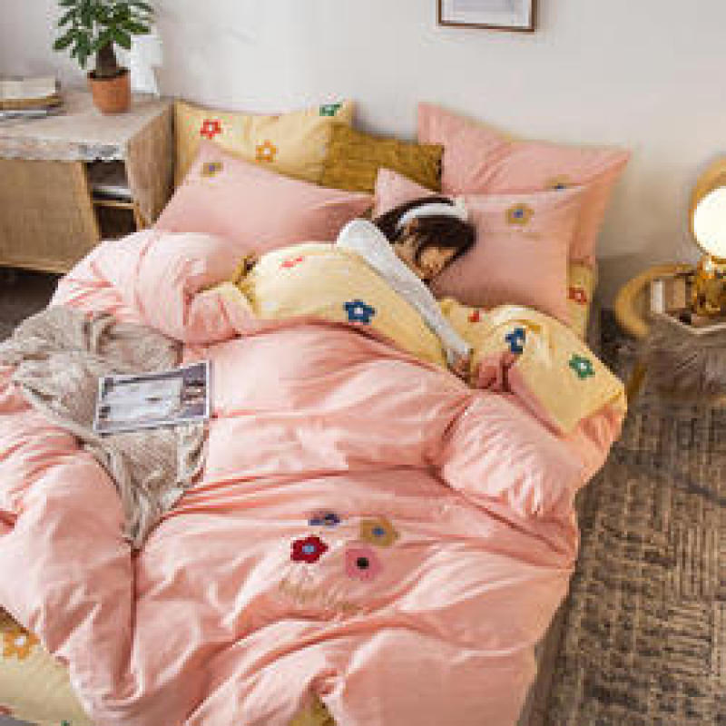 Home Bedding Set 100% Cotton Luxury, 4 Pcs Embroidery Comforter Set Bedding/