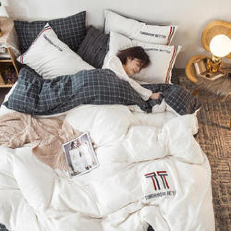 Home Bedding Set 100% Cotton Luxury, 4 Pcs Embroidery Comforter Set Bedding/