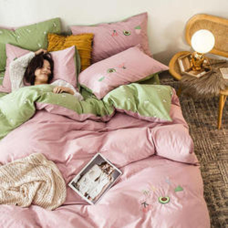 Home Bedding Set 100% Cotton Luxury, 4 Pcs Embroidery Comforter Set Bedding/
