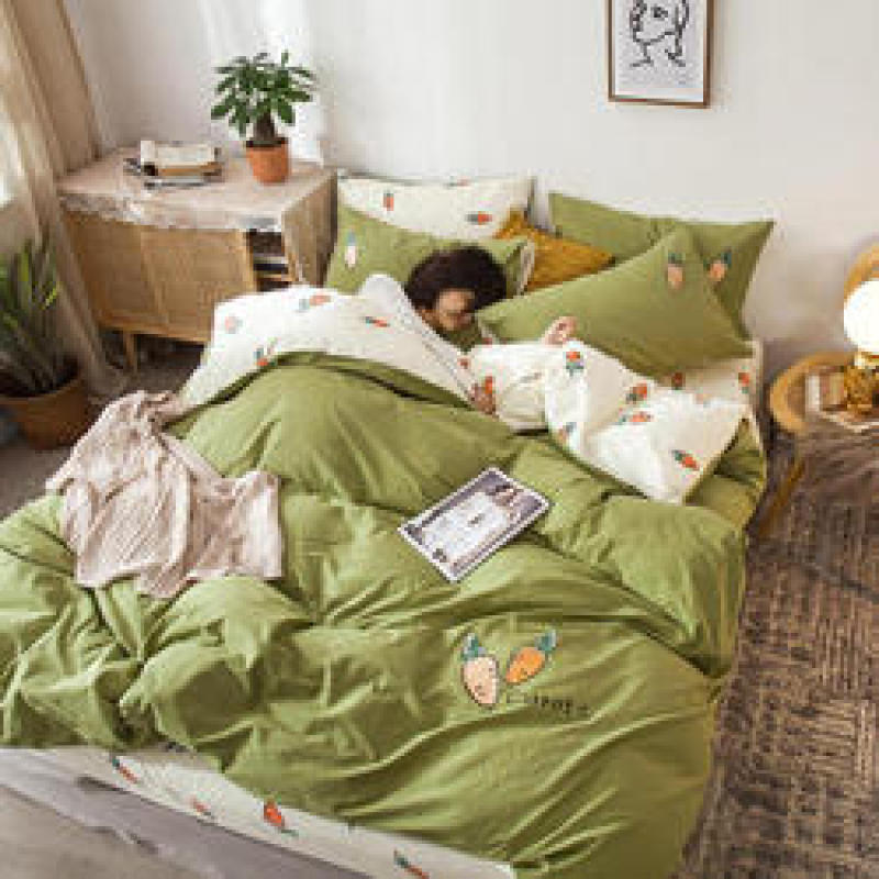 Home Bedding Set 100% Cotton Luxury, 4 Pcs Embroidery Comforter Set Bedding/