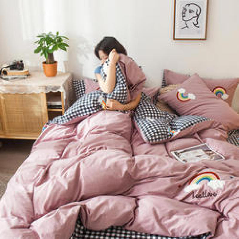 Home Bedding Set 100% Cotton Luxury, 4 Pcs Embroidery Comforter Set Bedding/